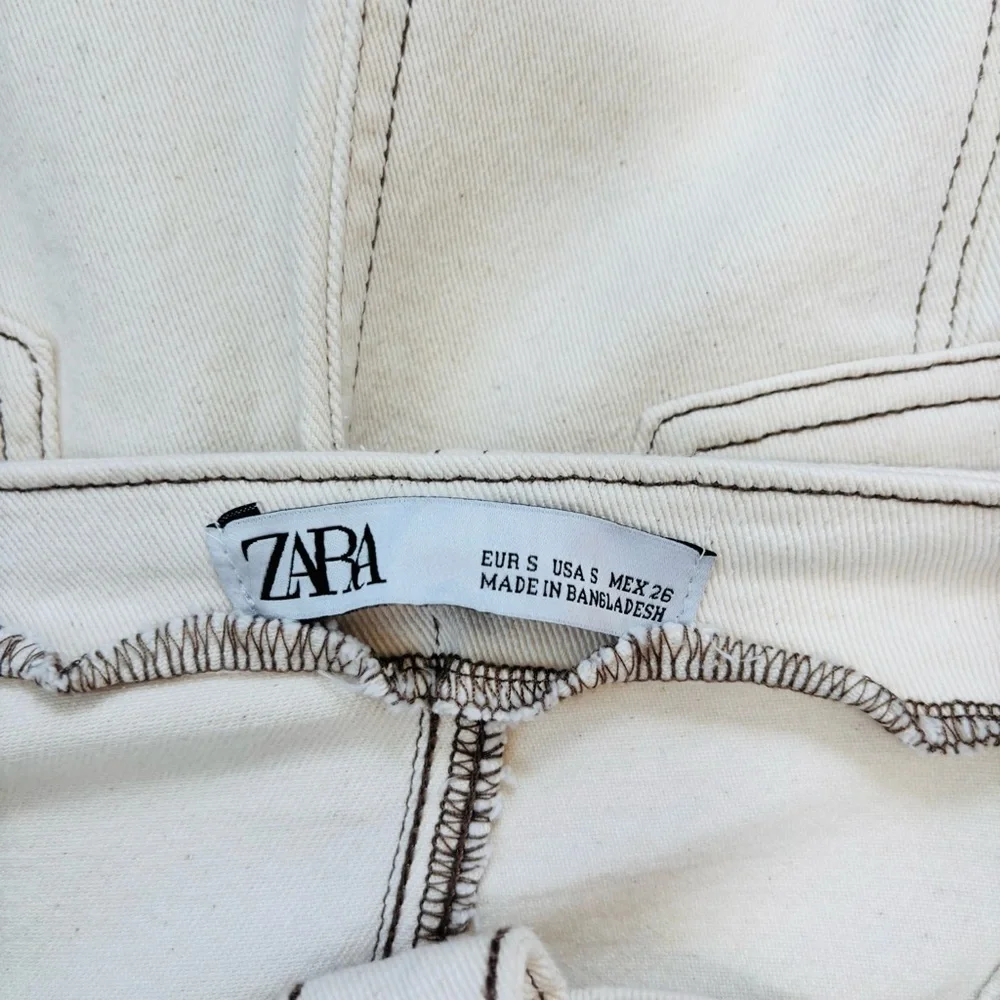 Zara Bodycon Overall Sleeveless corset Black Button Front Off White Denim Dress - Picture 10 of 16